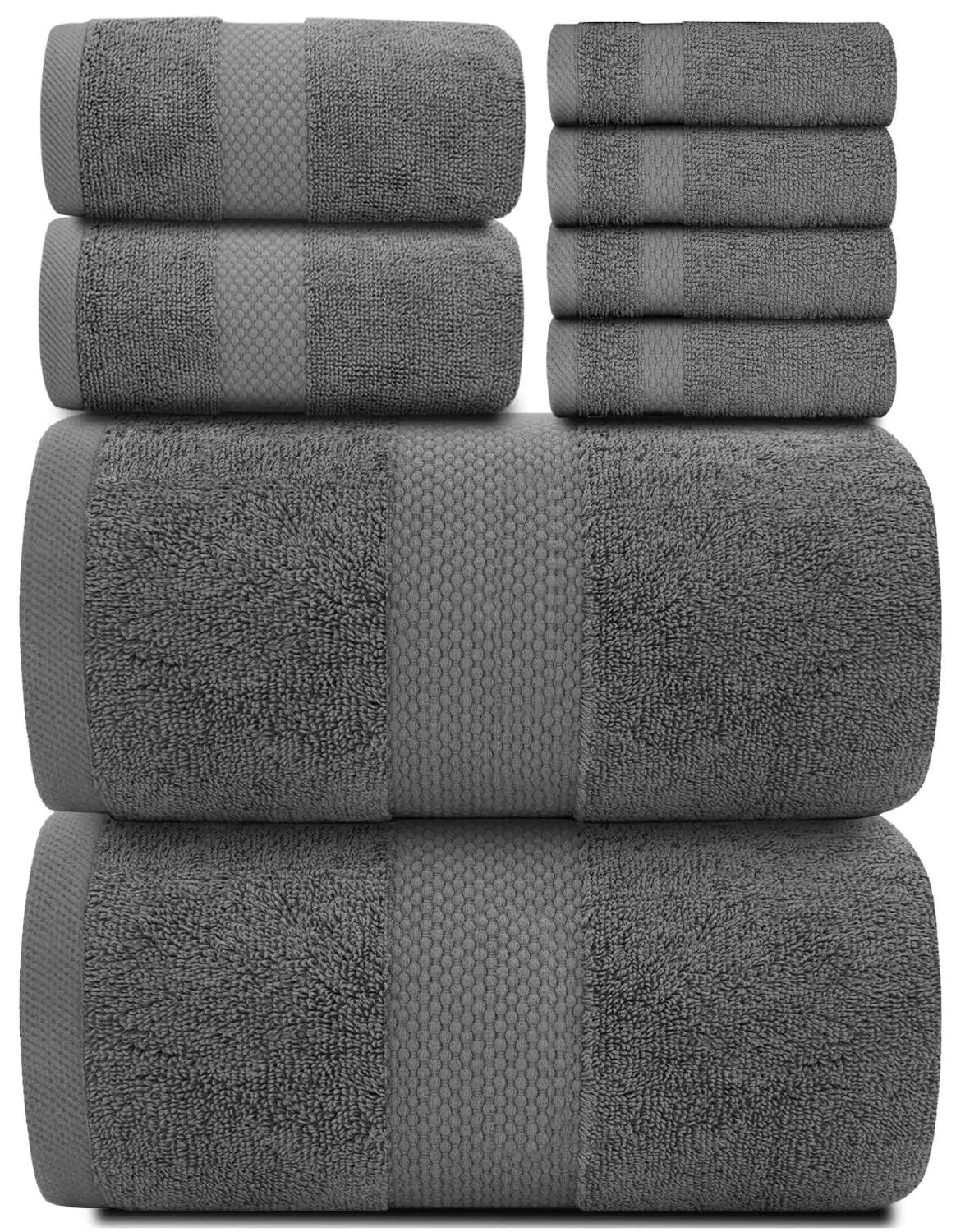 Dark Gray Bath Towel Set 8 Pcs